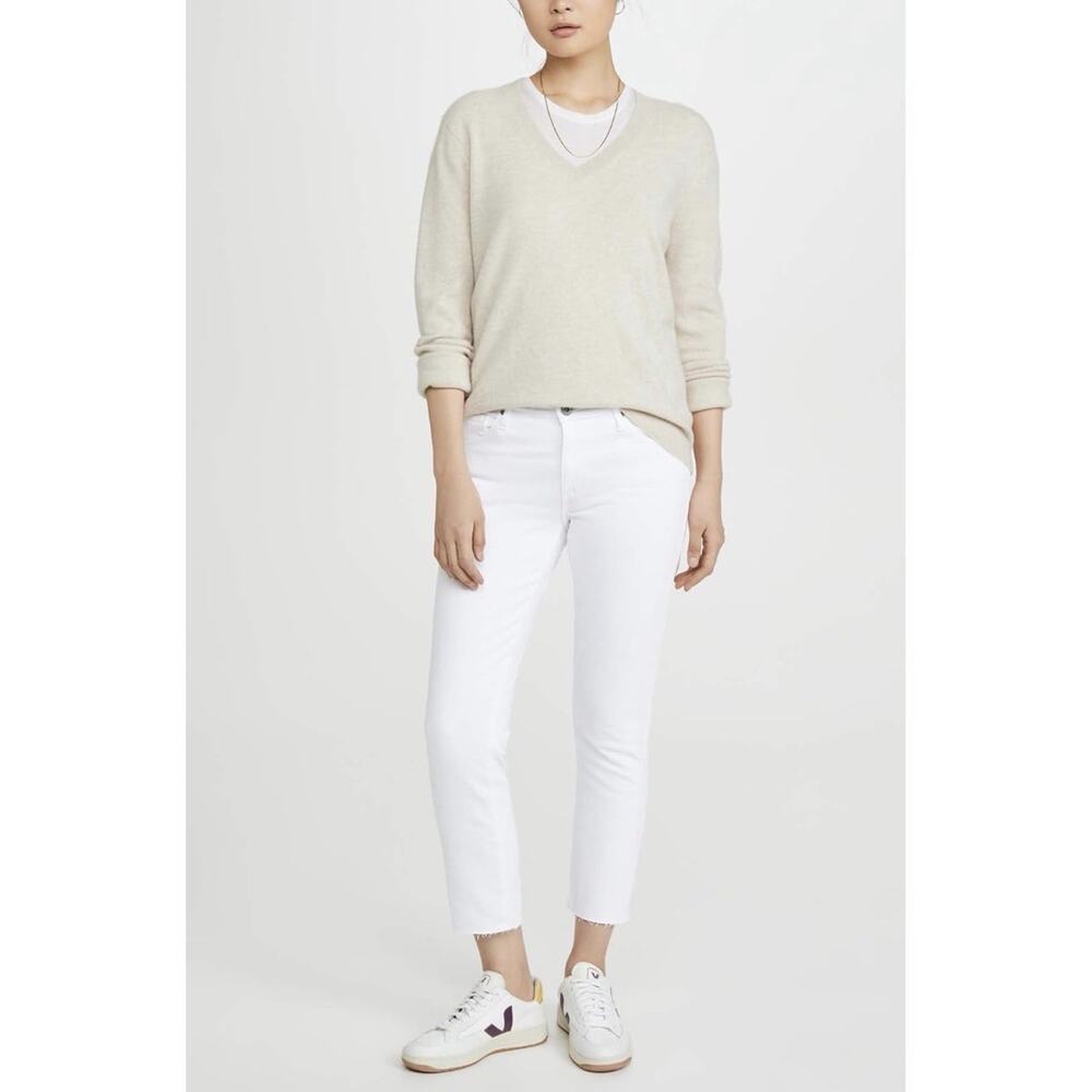 AG Adriano Goldschmied Prima Mid Rise Cigarette White Crop Jeans 28R Frayed Hem
